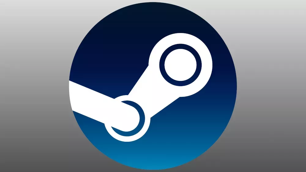 Logo for the Steam PC app over a grey gradient background.