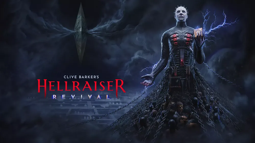 Art with the title and an image of Pinhead from Hellraiser emerging from a mountain of cultists and characters.