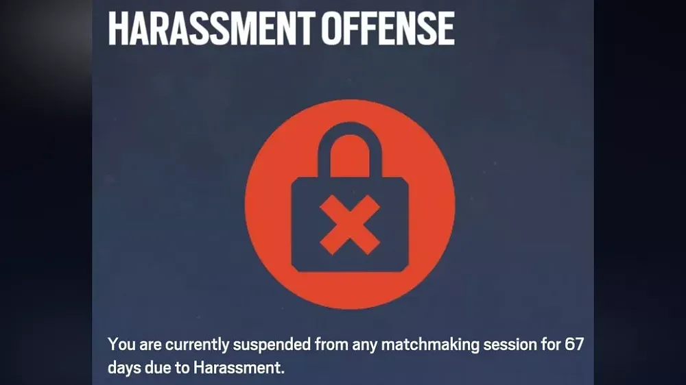 A ban message in Rainbow Six Siege saying the person was banned for 67 days, just like the viral 67 meme.