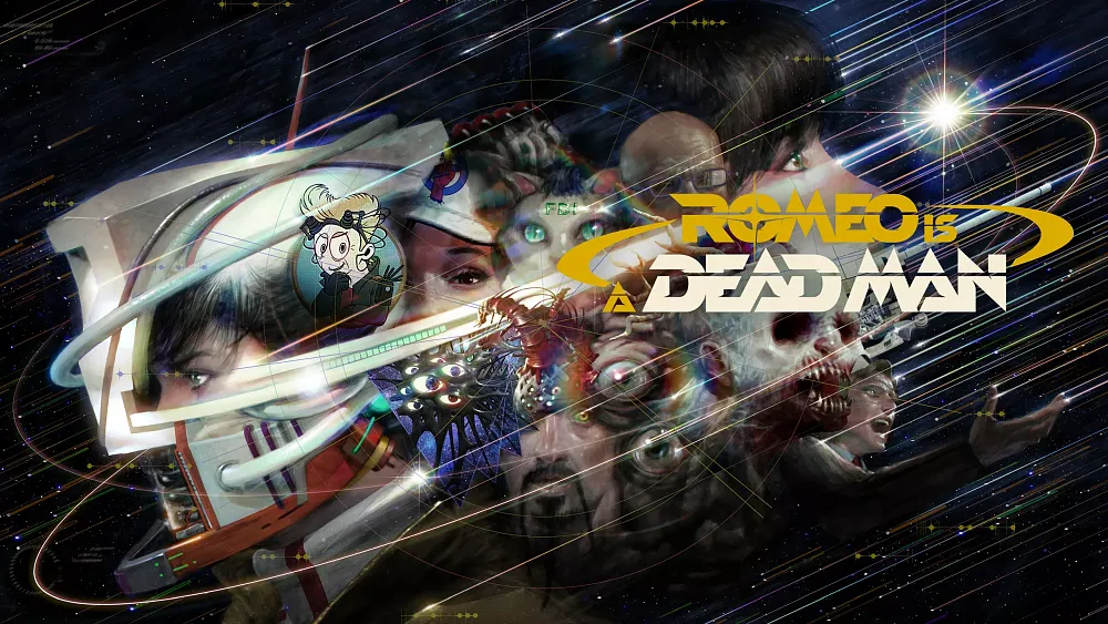 Key art for Romeo is a Dead Man featuring all sorts of crazy characters and aliens and maybe monsters, and there's a cat with "FBI" on its forehead, and so on.