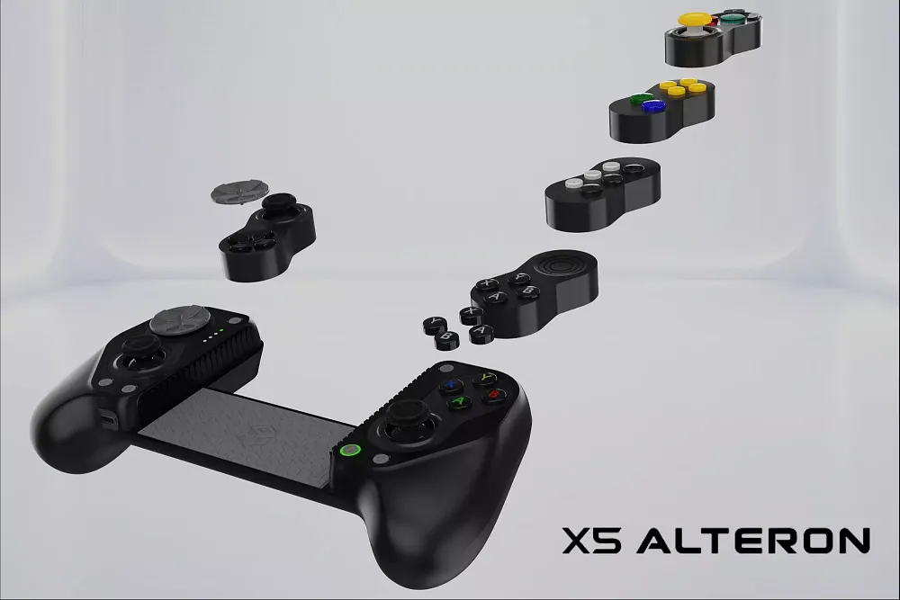 Photo of the X5 Alteron modular controller with several of its optional modules trailing behind to show how many configurations you can have.