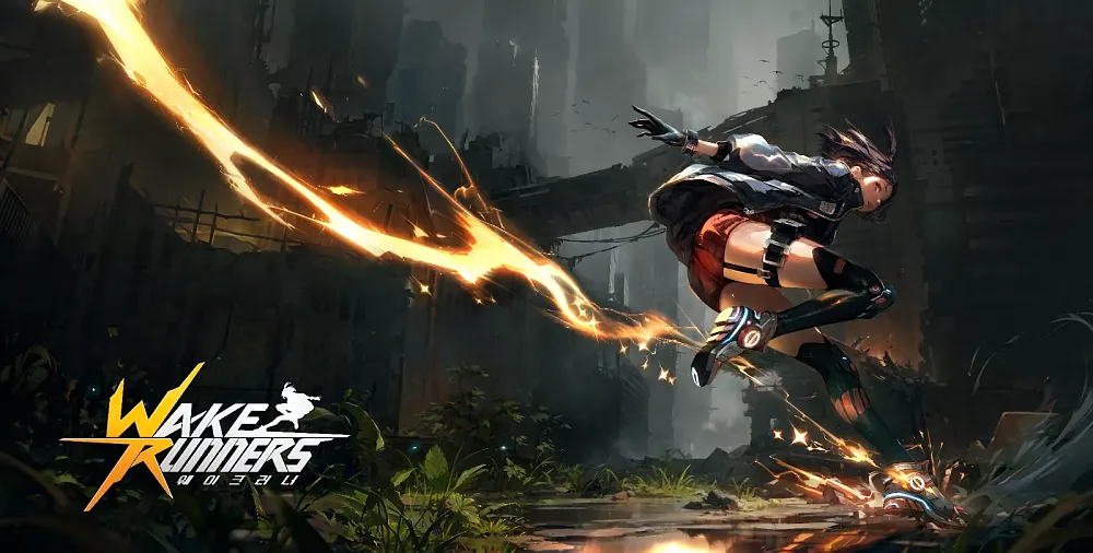 Key art visual showing a character and title for Wakerunners.