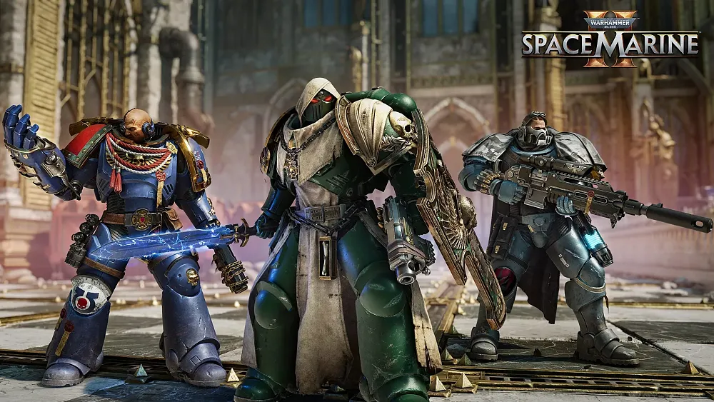 Three space marines standing together.