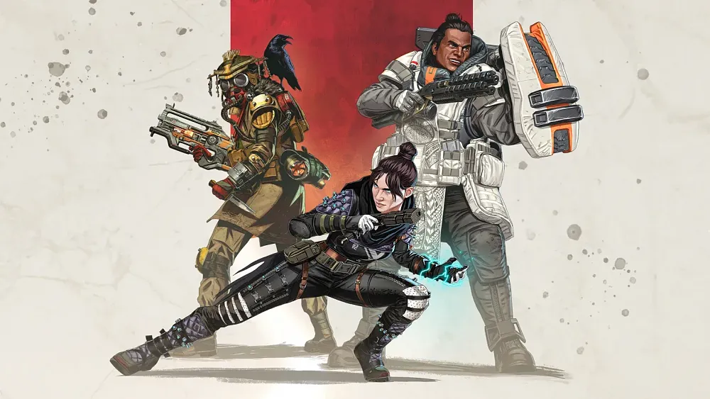 Art depicting three different characters in different poses.
