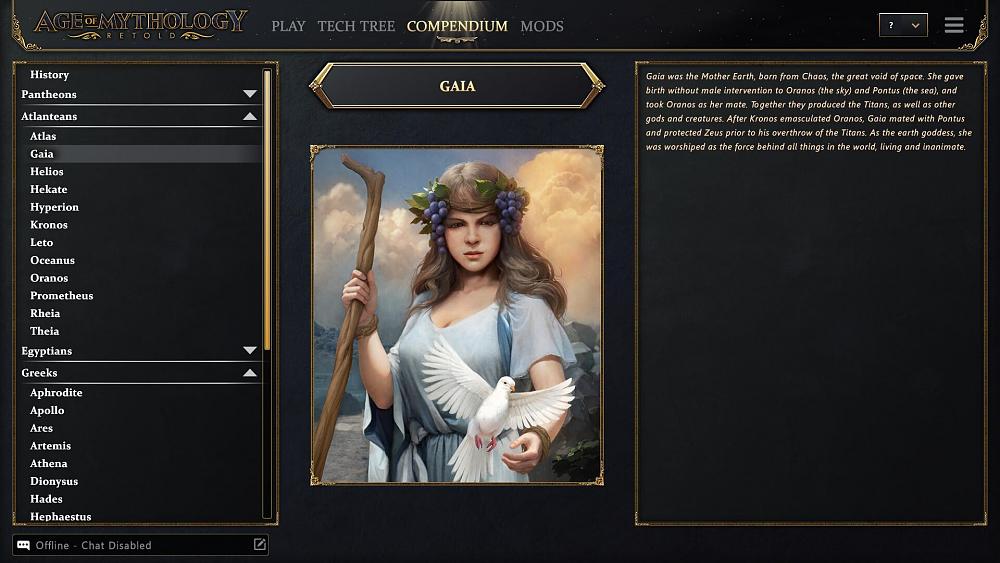 A screenshot showing a portrait of Gaia from Age of Mythology.