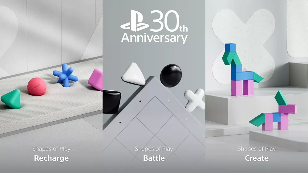 Different physical toys and gameboards based on the PlayStation face button shapes.