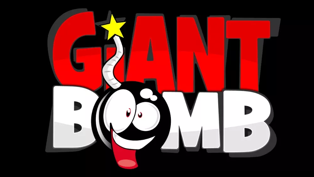 Logo for the gaming news website, Giant Bomb. It shows a cartoon bomb with eyes and its tongue sticking out. It forms the "o" letter in Giant Bomb.