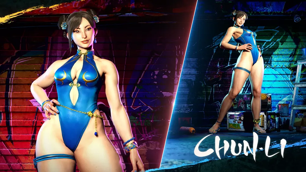 Street Fighter 6's Chun-Li posing in a swimsuit.