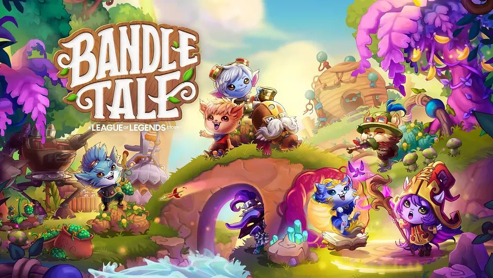 Key art showing a bunch of cutesy characters, some from League of Legends, in a colorful, stylized world.