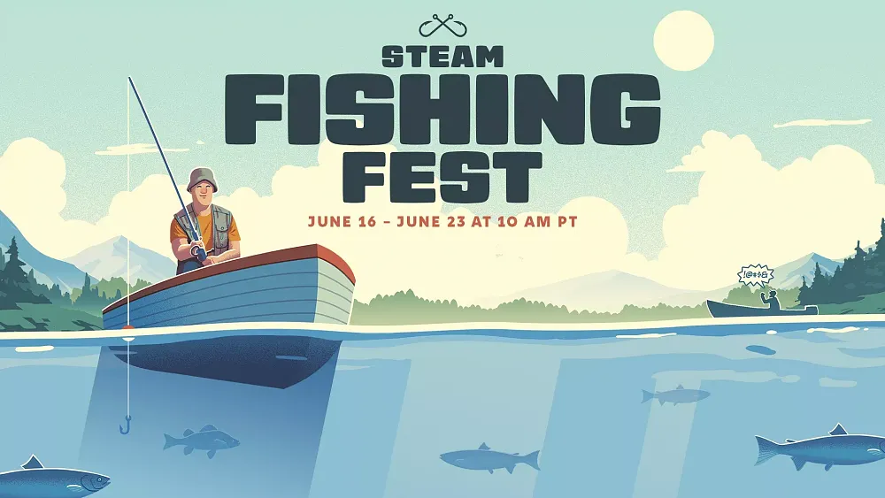 Promo for Steam's Fishing Fest showing people fishing out on a lake in boats with the dates of June 16, 2025 through June 23, 2025 and a starting time of 10 am.