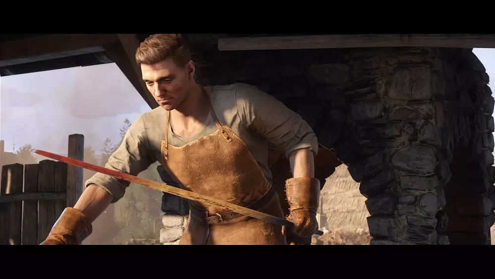 A medieval-era blacksmith at his forge.