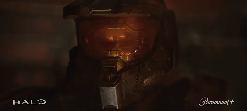 Close up of Master Chief's helmet from the Halo TV series.