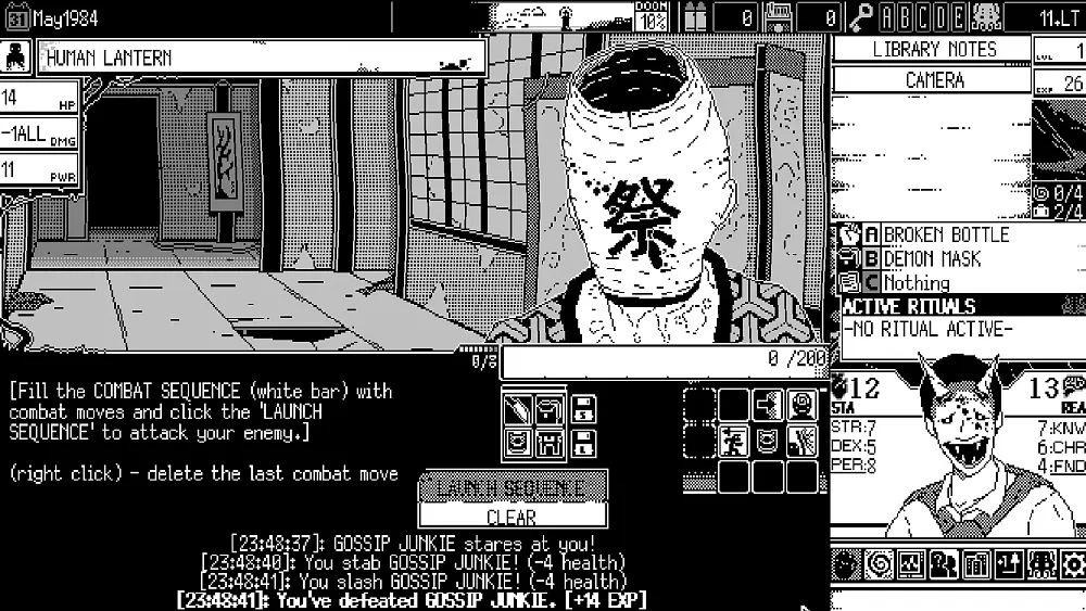 Screenshot from the Junji Ito inspired game, World of Horror.