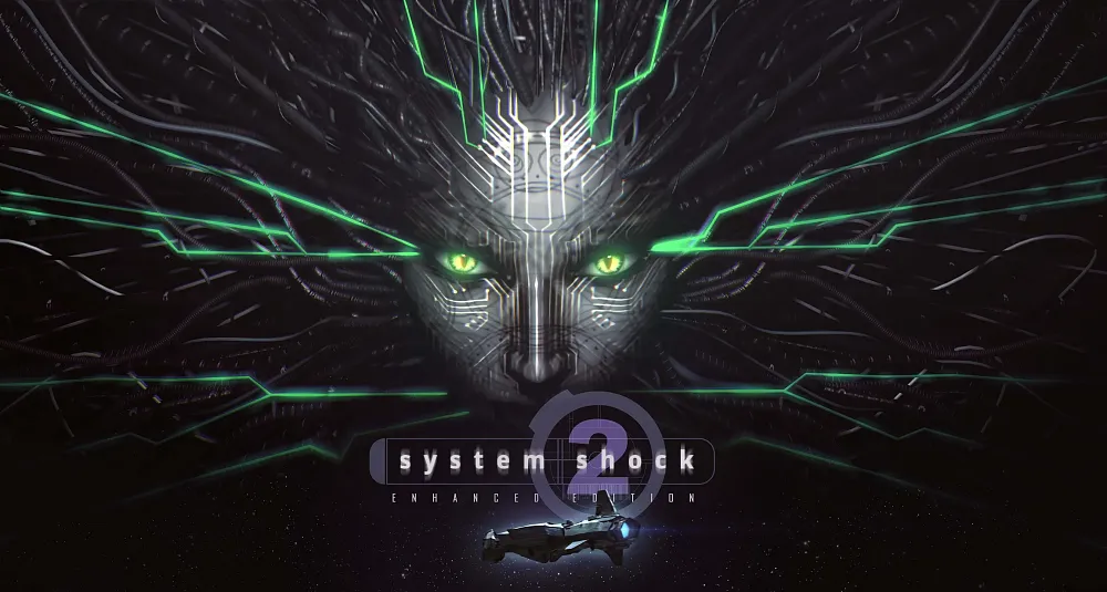 Key art for System Shock 2: Enhanced Edition featuring the face of Shodan.