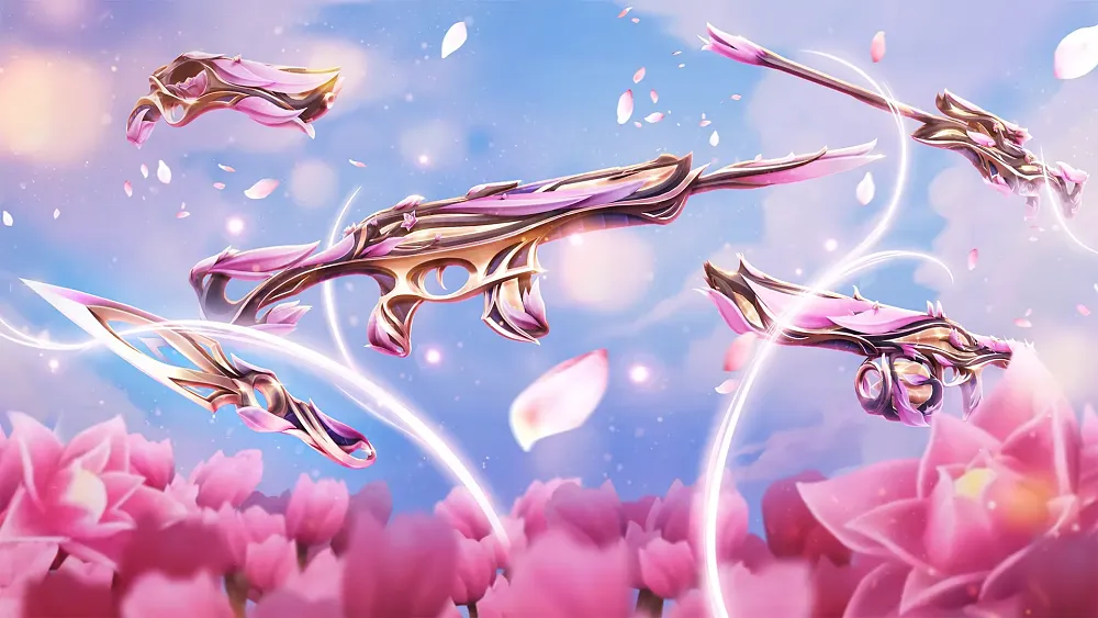 Cherry blossom inspired weapon skins for Valorant.