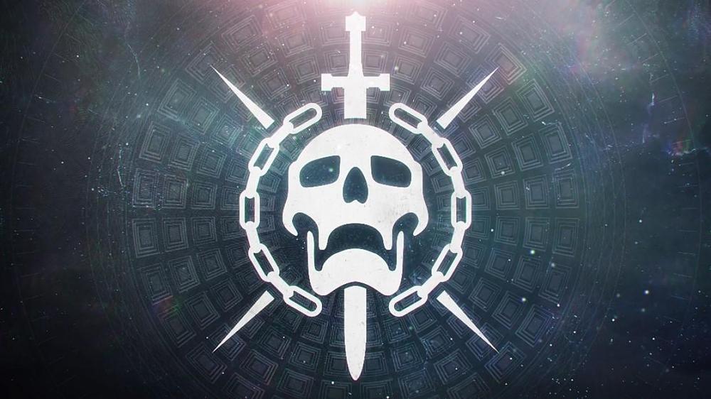 A skull symbol with a sword going straight through from top to bottom.