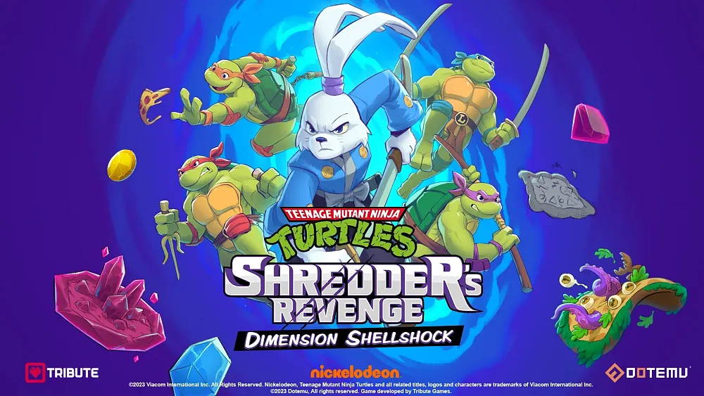 Key art for the upcoming Dimension Shellshock DLC for Teenage Mutant Ninja Turtle: Shredder's Revenge