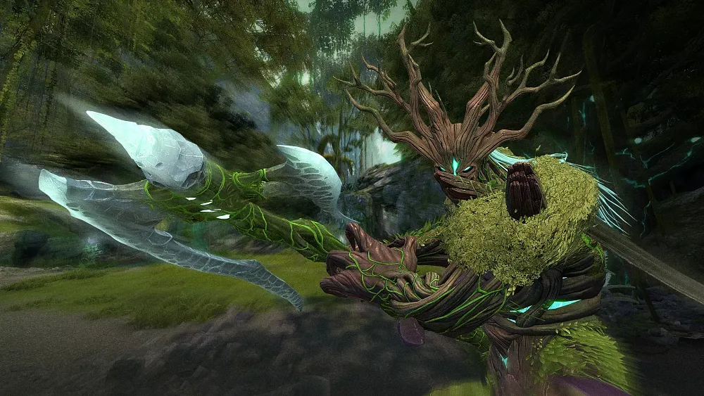 Some sort of a tree creature wielding an axe-like weapon.