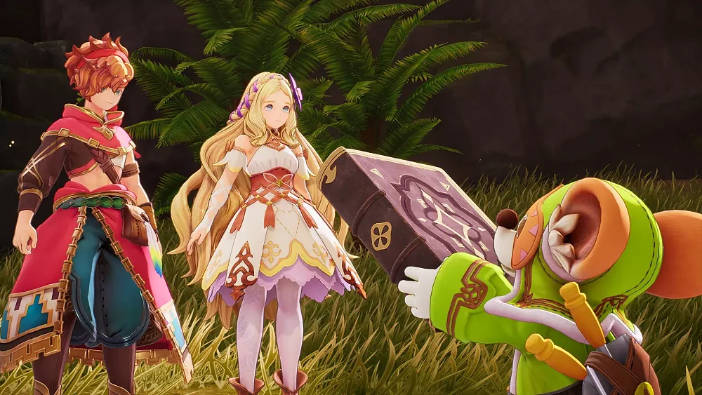 Screenshot from a highly stylized game showing a few characters.
