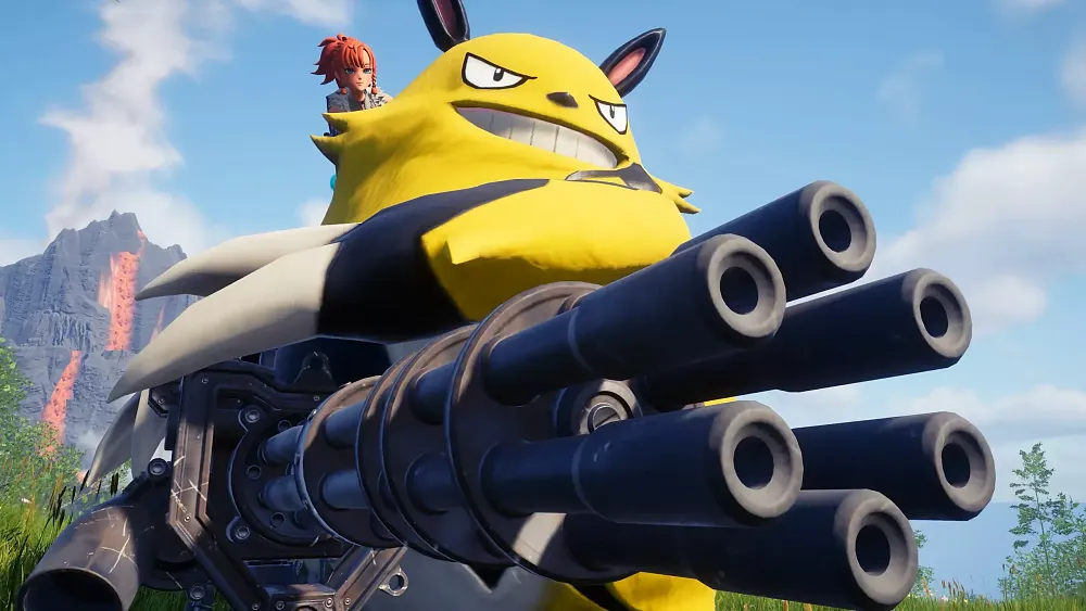 A person riding a heavily armed monster creature.