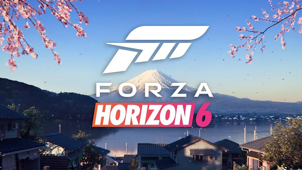 Key art with the title, Forza Horizon 6, over top a background image of Mount Fuji in Japan.