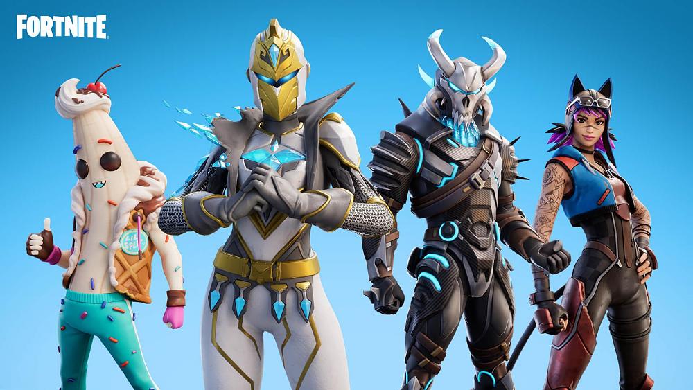 Four generic Fortnite characters posing.