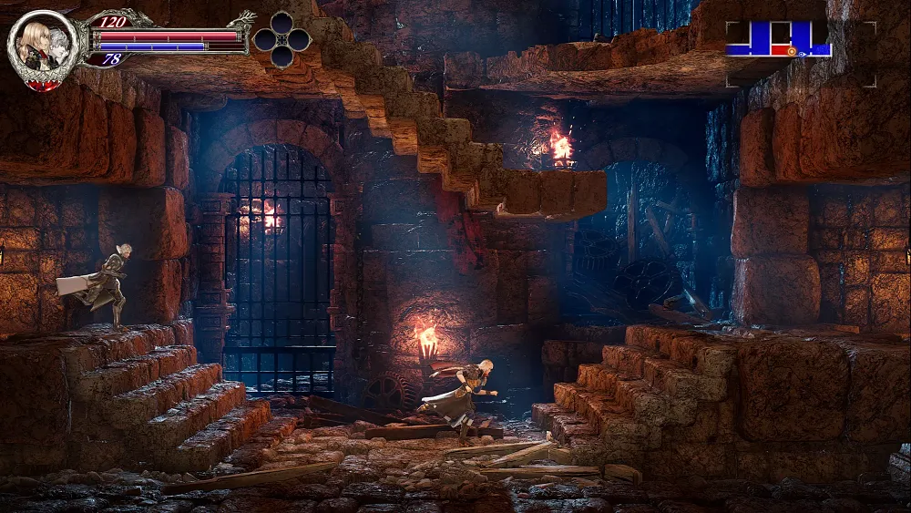 Screenshot of a 2D action platformer that resembles something like Castlevania.