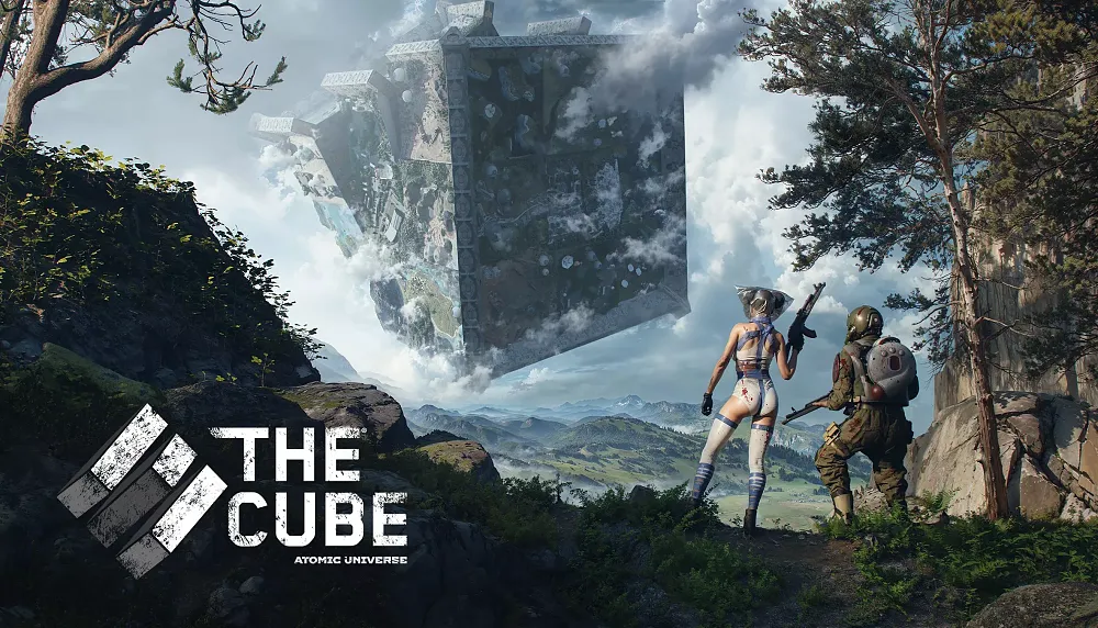 Key art showing a screenshot and the title for the game, The CUBE.