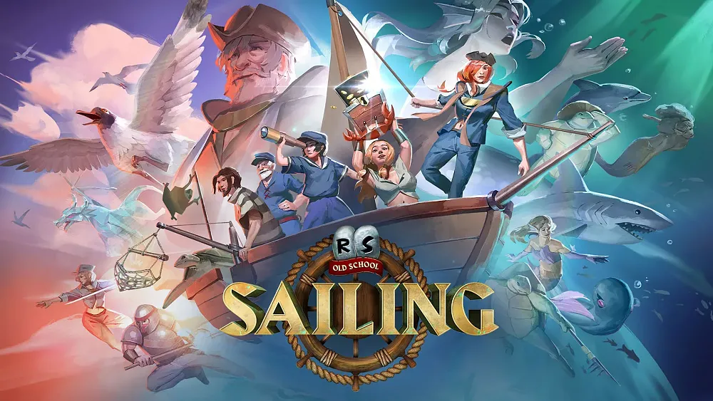 Key art showing Old School RuneScape characters sailing.