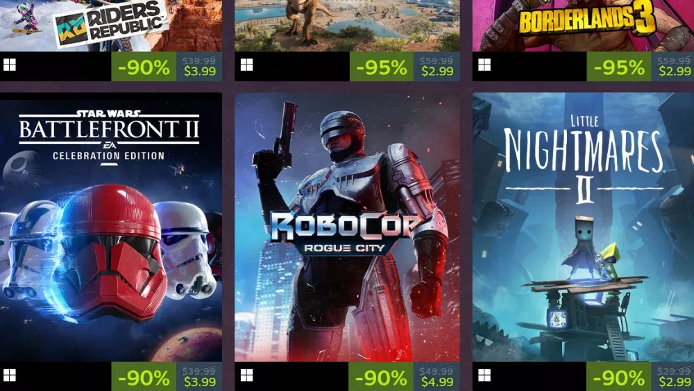 Various cover arts and sale prices for a few of the games on sale during the Steam Summer Sale 2025.