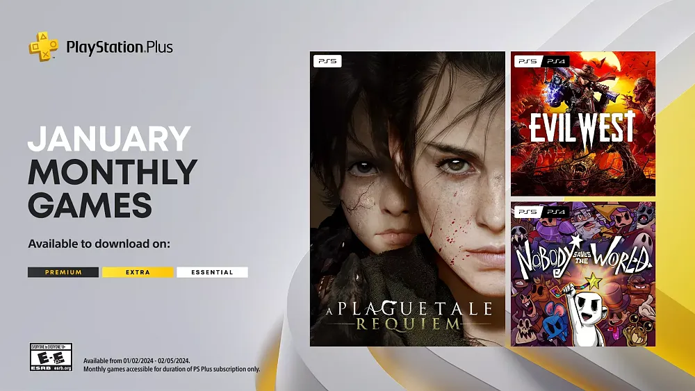 Three titles offered for January 2024 PlayStation Plus subscribers.