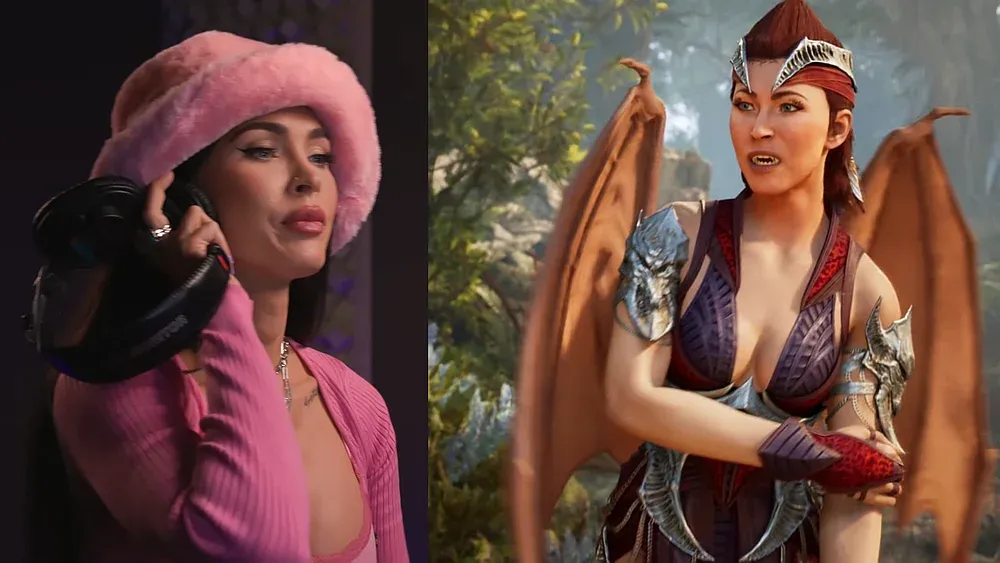 Megan Fox and her Mortal Kombat character, Nitara.