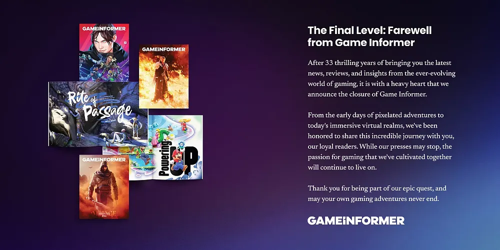 Game informer says that they are shutting down after 33 years of publishing a monthly gaming magazine.