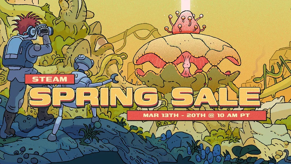 Promo for the Steam Spring Sale for 2025. It says it starts on March 13, 2025 at 10AM PT and ends March 20, 2025 at 10AM PT.