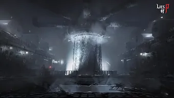 Concept art showing what looks like some sort of a fountain in a gothic setting.