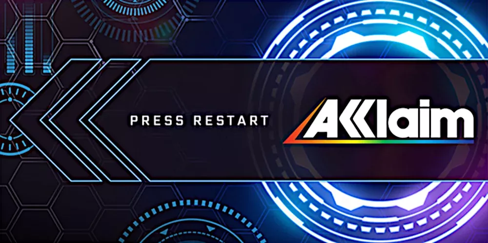 Text saying press restart next to the old Acclaim Entertainment logo.