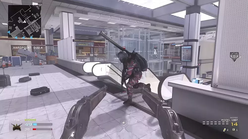 Screenshot showing someone with akimbo Model 1887 guns from the H2 Mod for Call of Duty: Modern Warfare Remastered.
