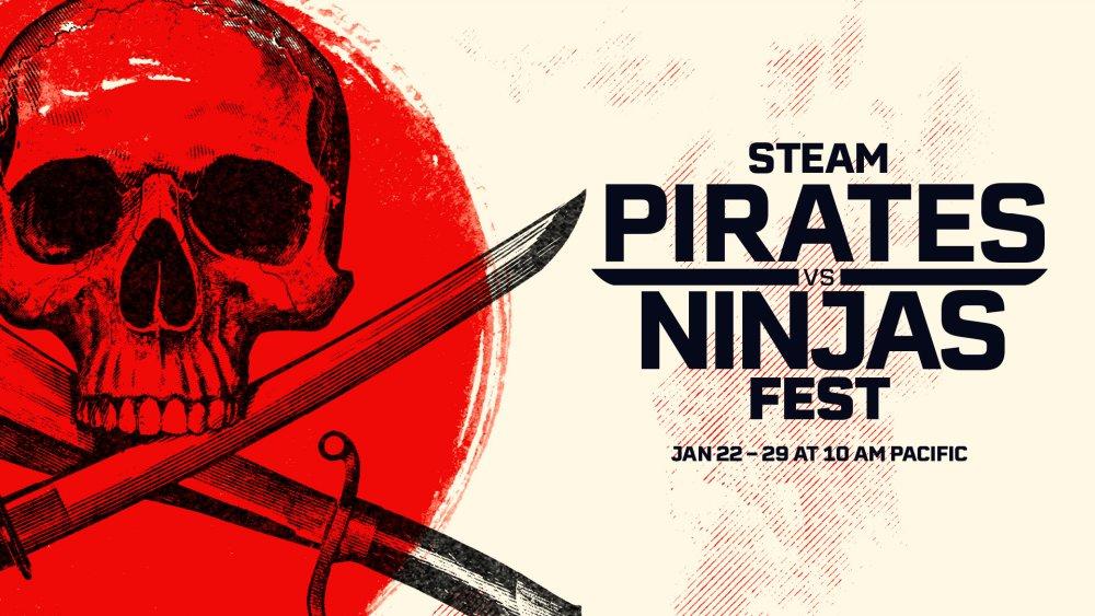 Promo art and text talking about the Pirates vs. Ninjas Fest happening on Steam.