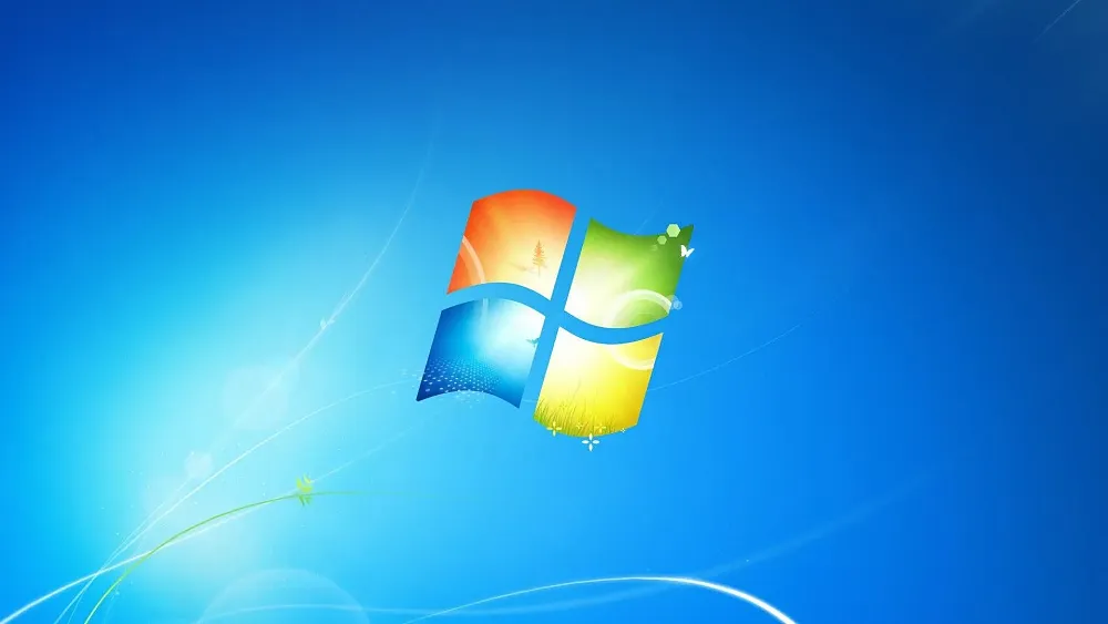 A colorful Windows operating system logo on top of a blue background.