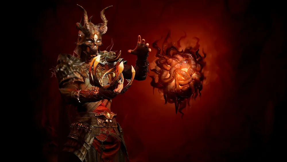 Image of a character showing cosmetics from Diablo 4 Season of the Malignant.