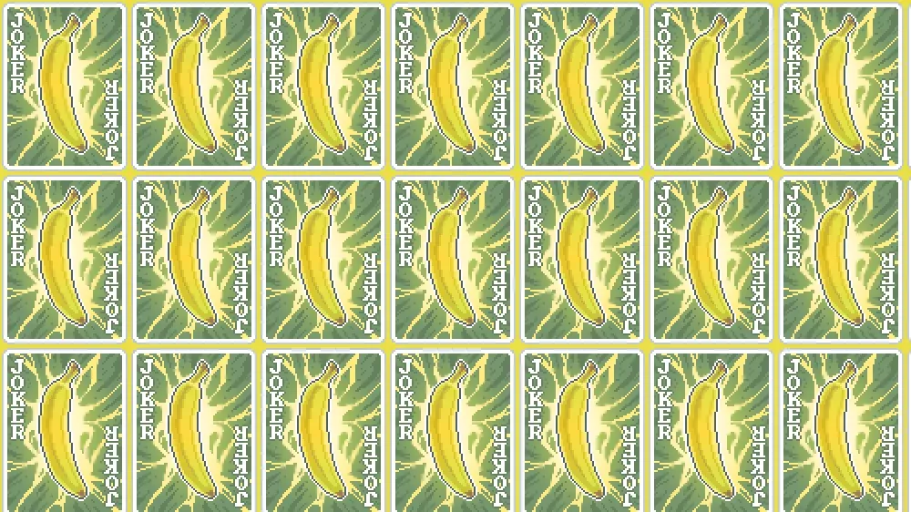 Tiled image of the banana Joker card from Balatro.
