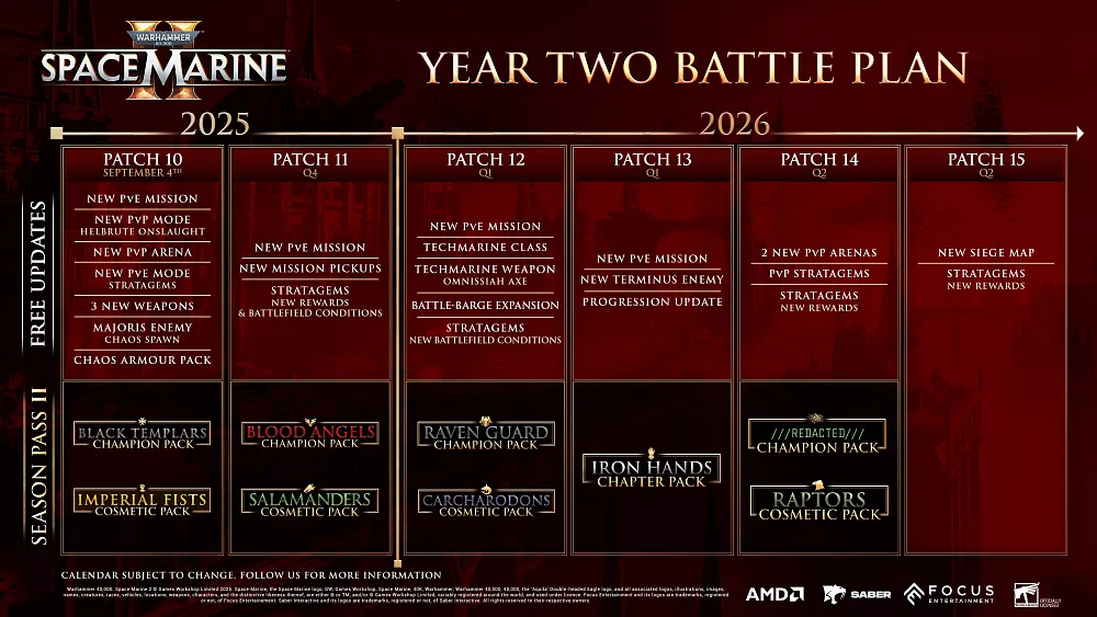 A roadmap of content for the second year of Warhammer 40K Space Marine 2.