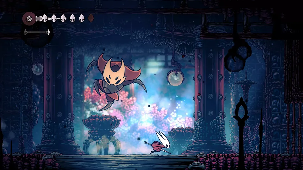 A screenshot of a boss fight from Hollow Knight: Silksong.