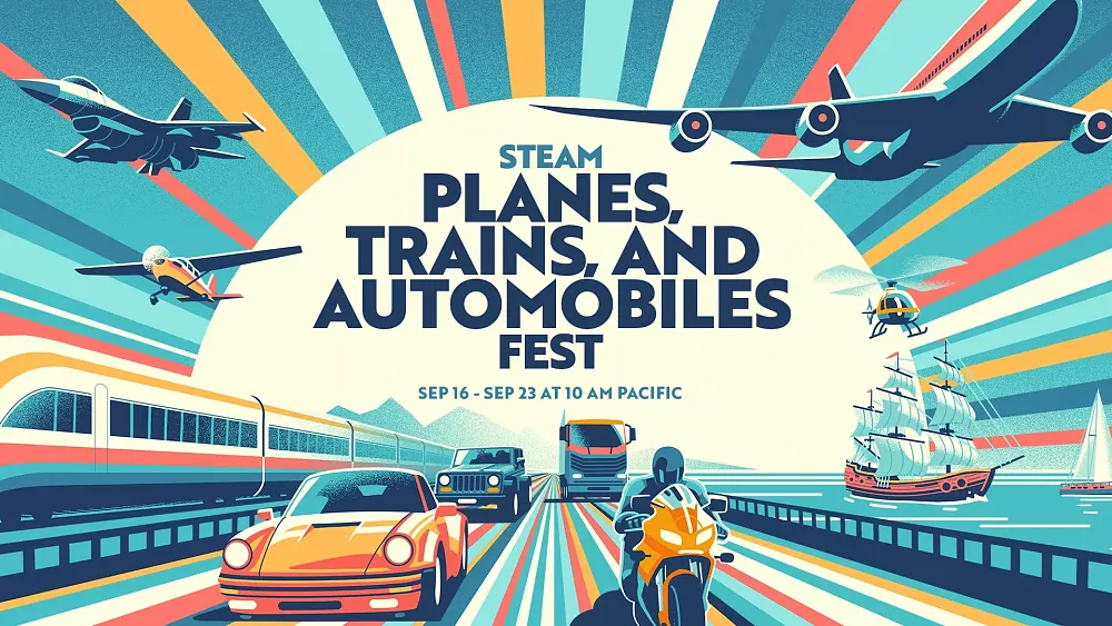Image promoting the Planes, Trains, and Automobiles Fest on Steam, ending September 23, 2024 at 10AM PT.