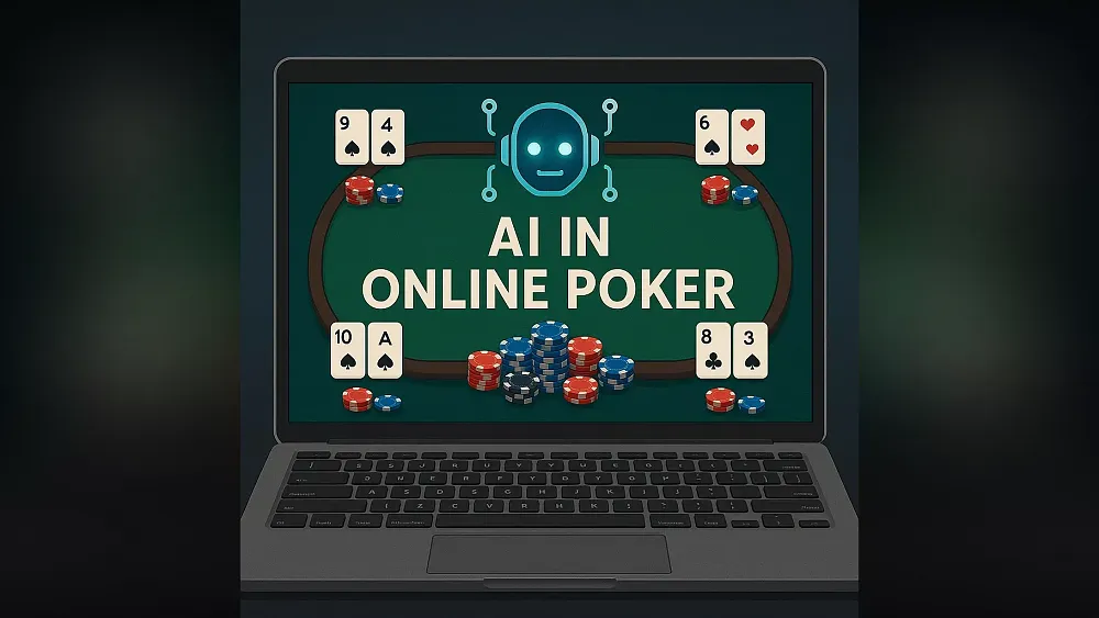 Text on a fake computer screen that reads, "AI in Online Poker image."