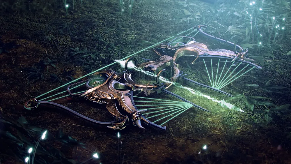 A green tinged exotic bow for Destiny 2 called Wish-Keeper.