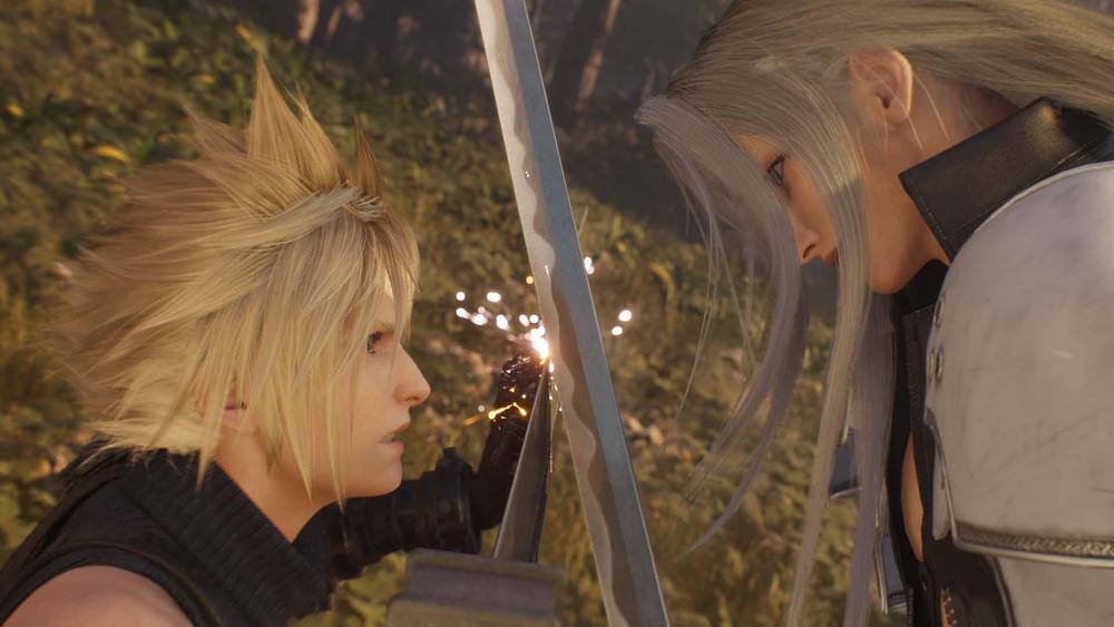 Cloud facing off against Sephiroth in FF7 Rebirth.