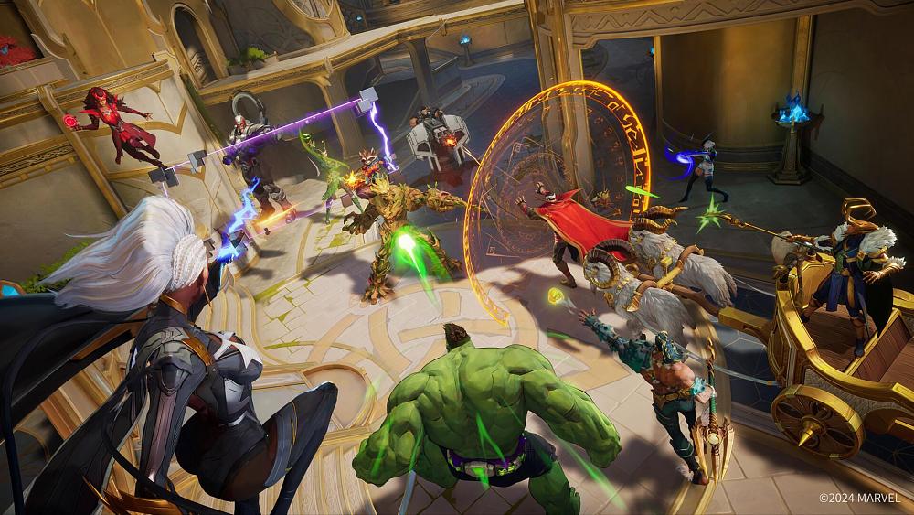 An image showing various Marvel heroes and villains doing battle against each other.