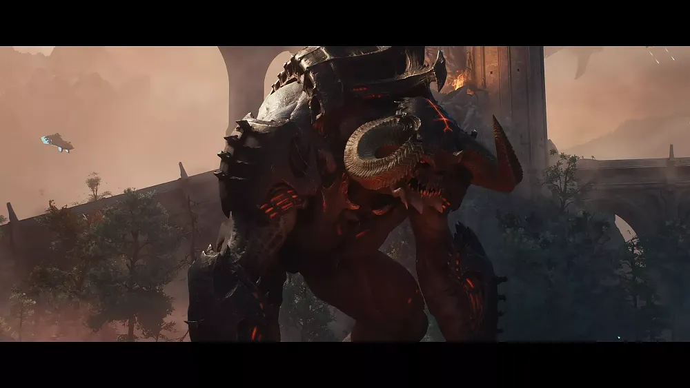 A giant horned demon from hell as seen in DOOM: The Dark Ages.