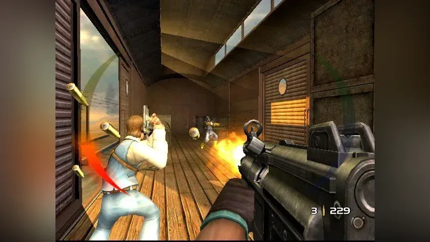 A shootout on board a moving train.